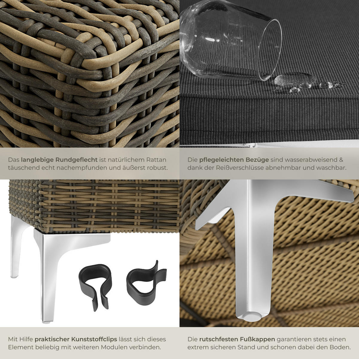 GARTEN-LOUNGE-SET Villanova,89 x 89 x 72 cm,anthrazit-meliert - Anthrazit, Kunststoff - tectake