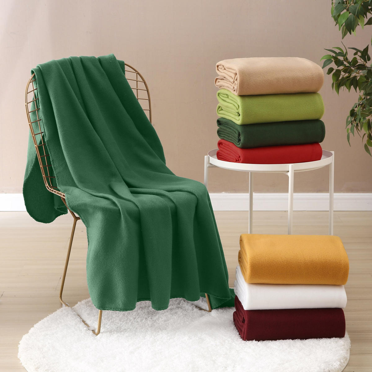 FLEECEDECKE 10er Set schwarz 130/160 cm Kettelrand Anti-Pilling - Dunkelgrün, Textil (130/160cm) - wometo