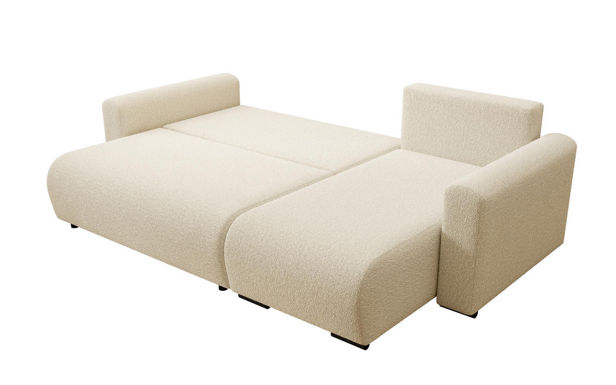 ECKSOFA DORA L, Eckcouch in L-Form mit Schlaffunktion und Bettkasten, Farbe: Beige, Bouclé-Stoff, Ottomane Rechts - Beige, Textil (240/143cm) - Storez24