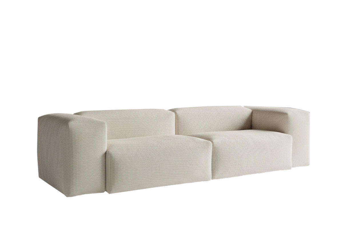 SOFA CELESTE Cremeweiß Cord - Creme/Schwarz, Kunststoff/Textil (302/72/114cm) - KAWOLA