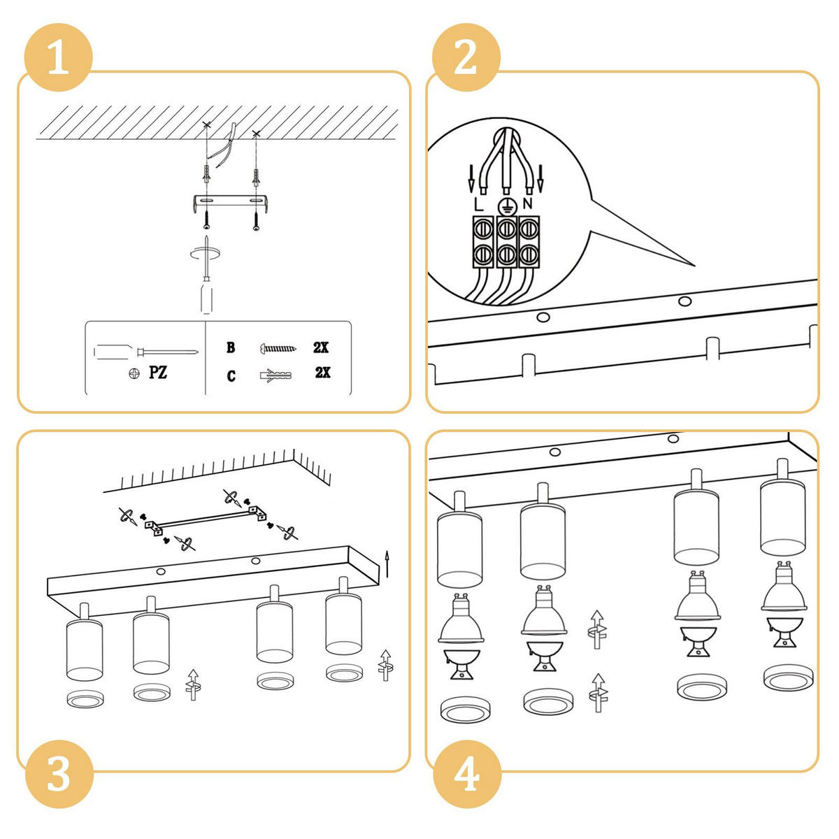 STRAHLER Barsinghausen 4-flammig 54/6/15 cm - Weiß, Metall (54/6/15cm) - Nettlife