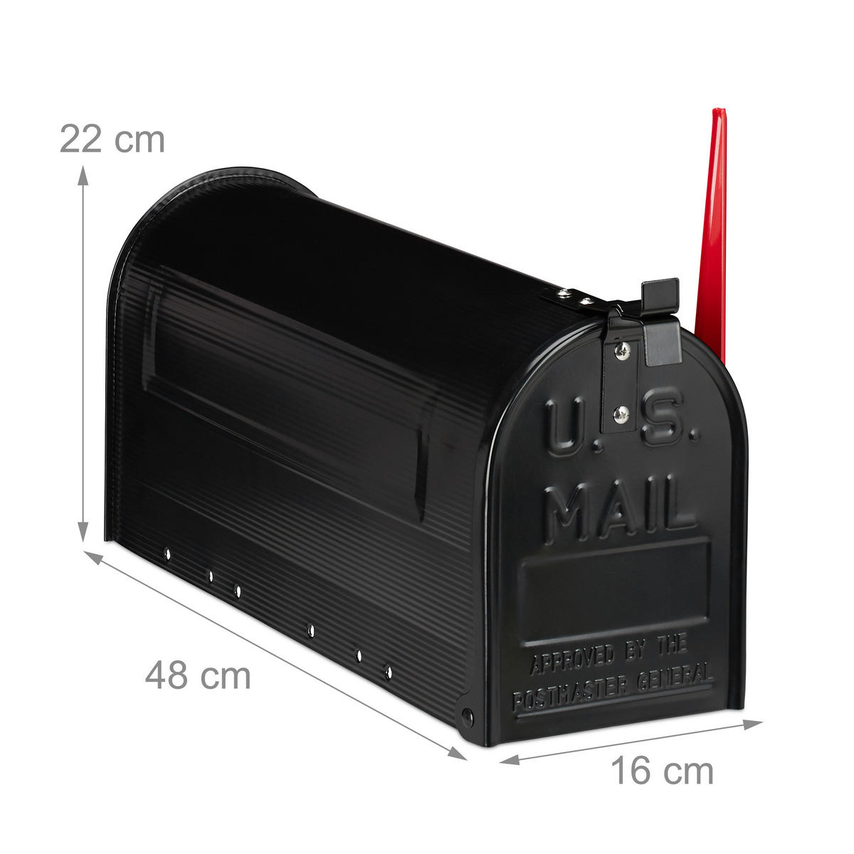 US-MAILBOX - Schwarz, Metall (22cm) - Relaxdays