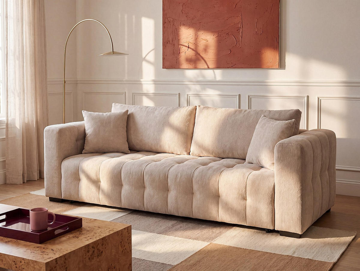 SCHLAFSOFA - 3 Personen - stoff - beige Panilo - Beige, Textil (240/85/97cm) - Vente-Unique