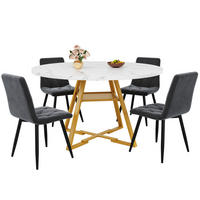 ESSTISCHSET 5-Teilig Rund 120 Cm, 4 Samtstühle Grau, Für 4-6 Personen - Weiß, Metall (68.58/25.4/87cm) - FLIEKS