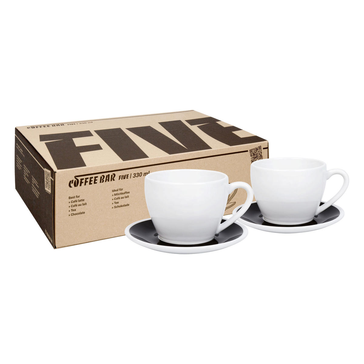 KAFFEEBECHER Café Latte 2er Set Coffee Bar Five Black & White - Naturfarben, Keramik (0.33L) - Könitz