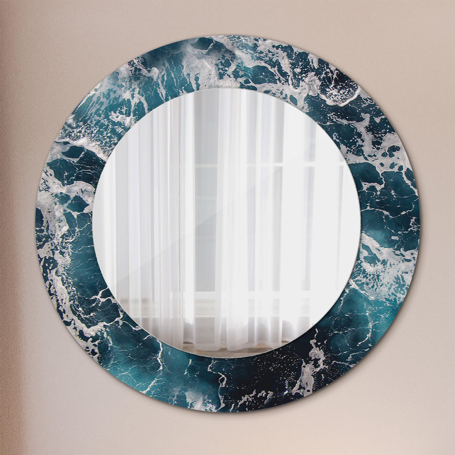 SPIEGEL Ø50 cm Rund mit Aufdruck - Blau, Glas (50/50/0.4cm) - TULUP