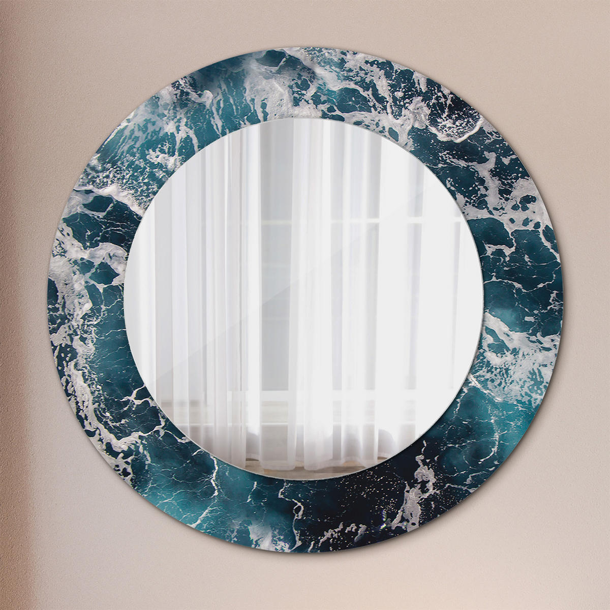 SPIEGEL Ø50 cm Rund mit Aufdruck - Blau, Glas (50/50/0.4cm) - TULUP