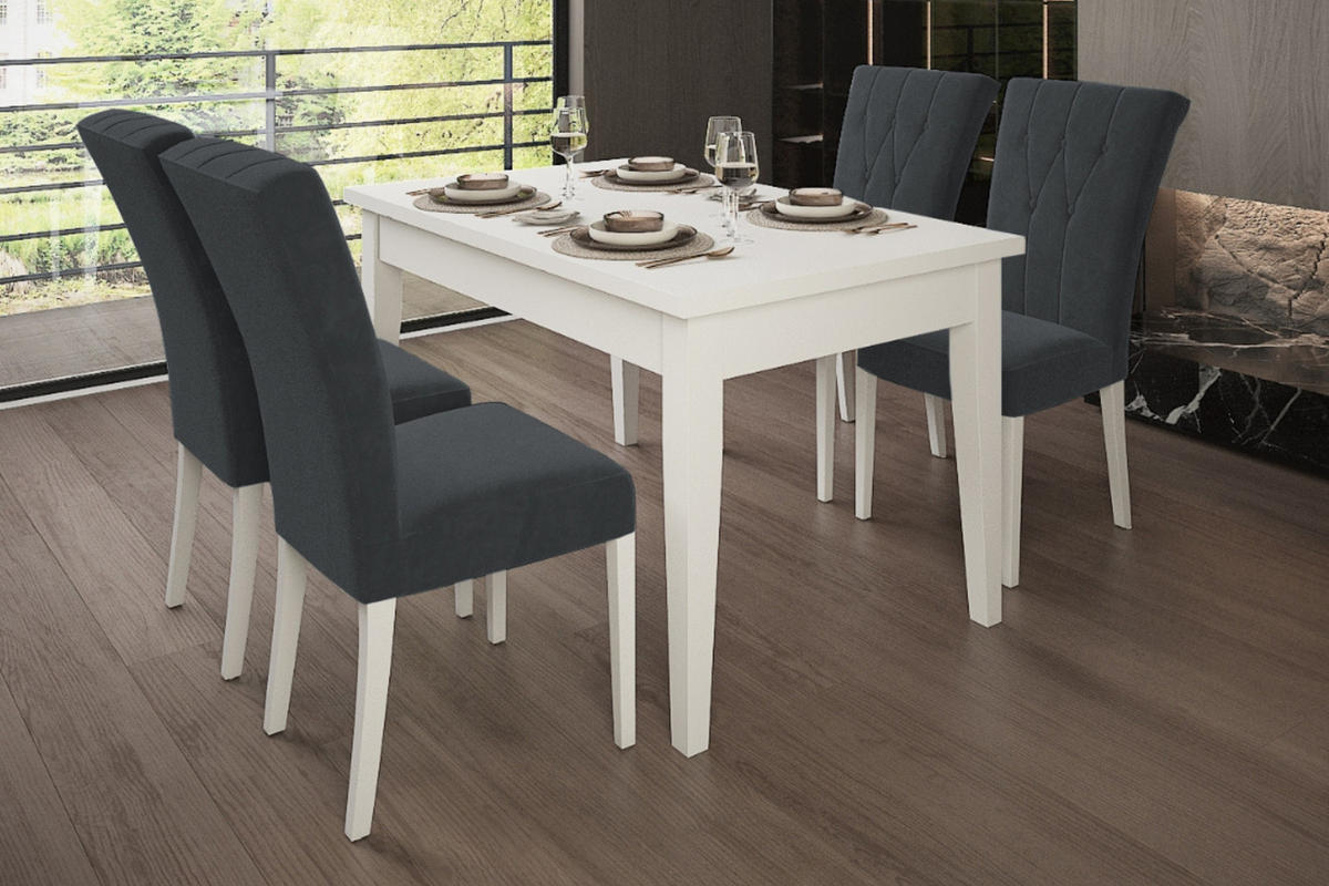 TISCHGRUPPE DAKOTA 140/80 cm in Weiß mit 4 Stühlen in Graphit - Graphitfarben/Weiß, Holz/Holzwerkstoff (80/77/140cm) - Deine Möbel 24