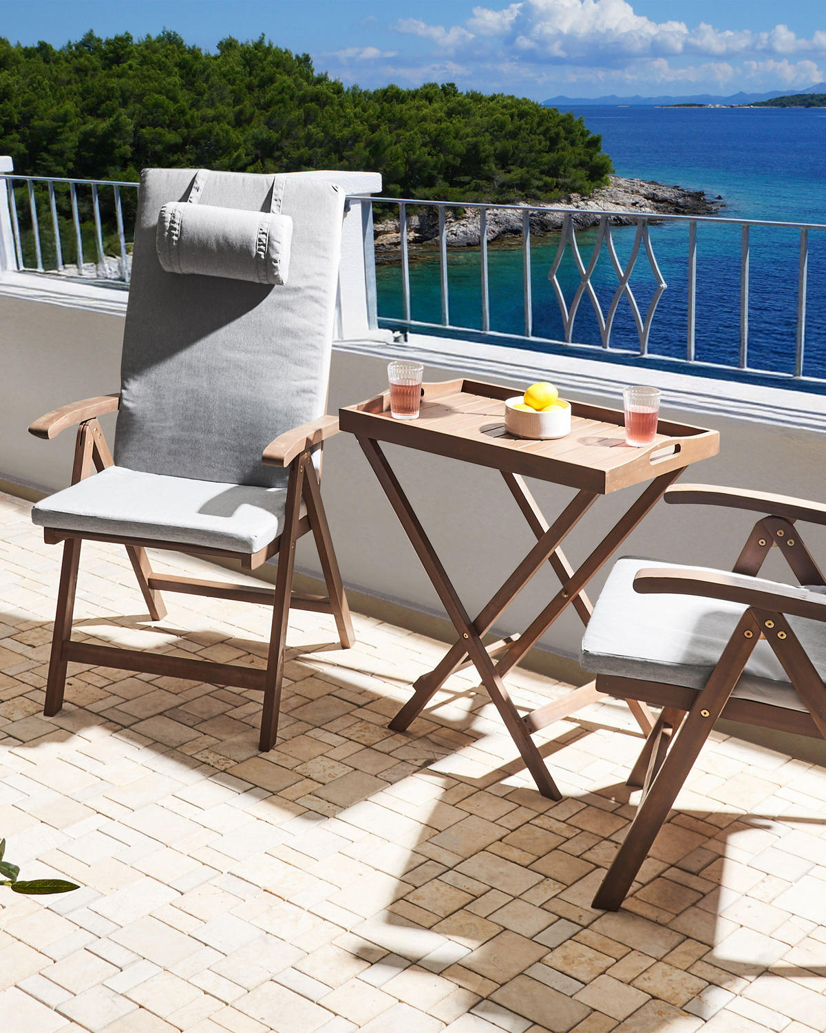 GARTENSTUHL 2er-Set Dunkelbraun/Grau Amantea Premium - Dunkelbraun/Grau, Holz (54/105/69cm) - Beliani