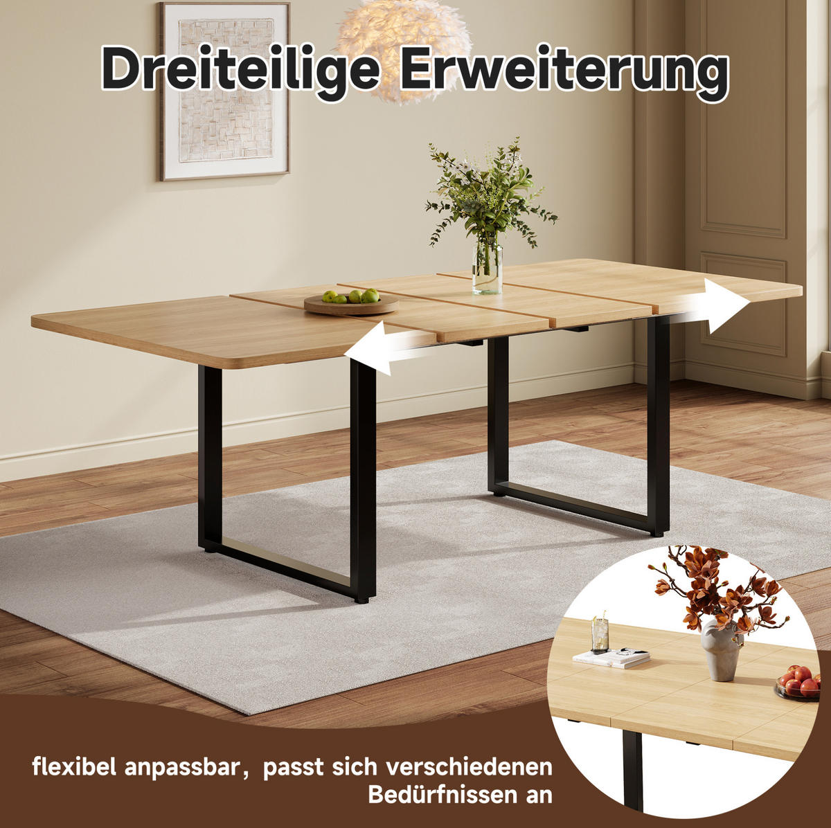 STOL 140/180/220/80 cm, MDF, hrast boje, rasklopni - boje hrasta, drvni materijal (220/90/75cm) - BEAOK