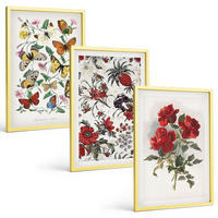 BILDER SET 3er Set - 40x60 cm Goldrahmen - Schmetterlinge, Blumen, rote Rosen - Goldfarben, Kunststoff (40/60cm) - TULUP