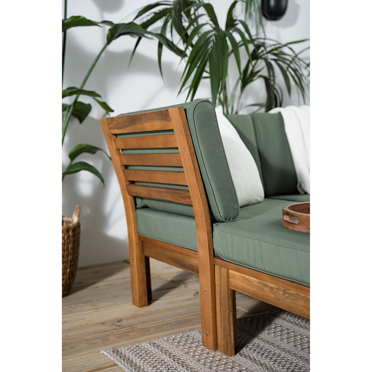 LOUNGESESSEL - Webstoff / Akazie massiv - Olivgrün, Holz/Textil (60/73/71cm) - home24