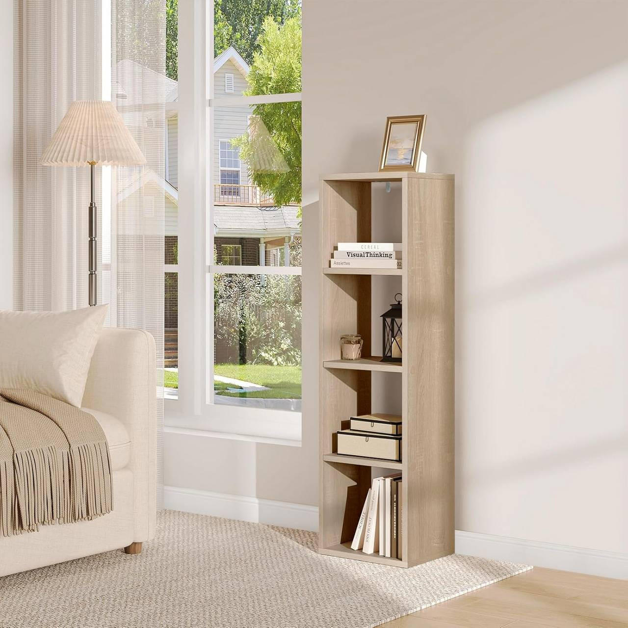 BÜCHERREGAL mit 4 Ebenen, 30x106,5x23,5 cm, Helle Eiche - Eichefarben, Holzwerkstoff (30/106.5/23.5cm) - Woltu