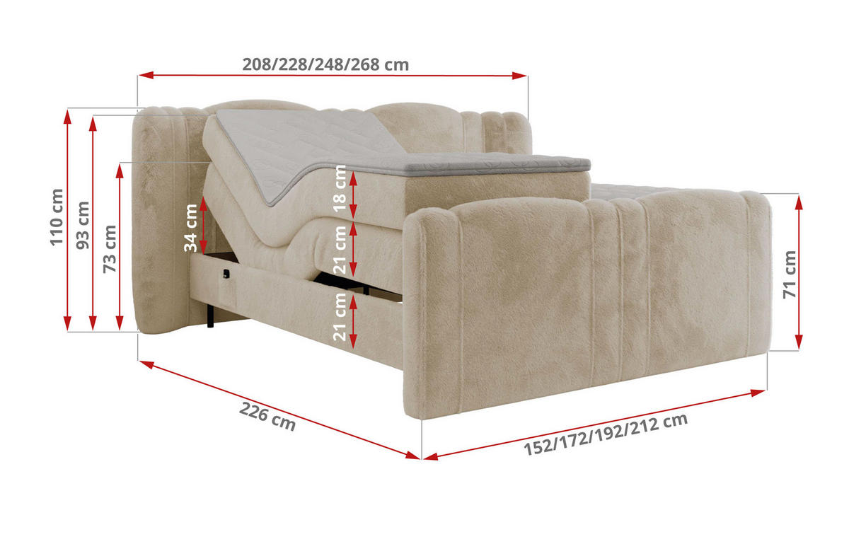 BOXBETT FORTINA 180/200 - Creme Plüsch - H3 - Creme, Holz/Textil (180/200cm) - MKS