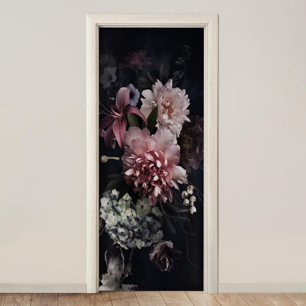 TÜRAUFKLEBER Blumen - Vintage - Pastell - Rosa - Weiß 90x235 cm - Türtapete - Altrosa, Kunststoff (90/0.1cm) - MuchoWow