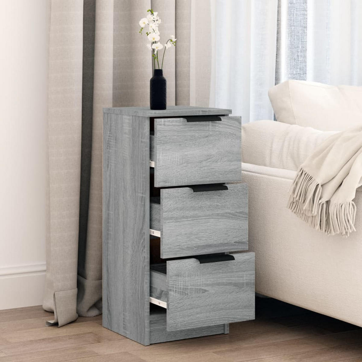 SIDEBOARD mit 3 Schubladen 30/30/70 cm aus Holzwerkstoff Grau Sonoma Dekor - Silbereichenfarben, Holz (30/70/30cm) - vidaXL