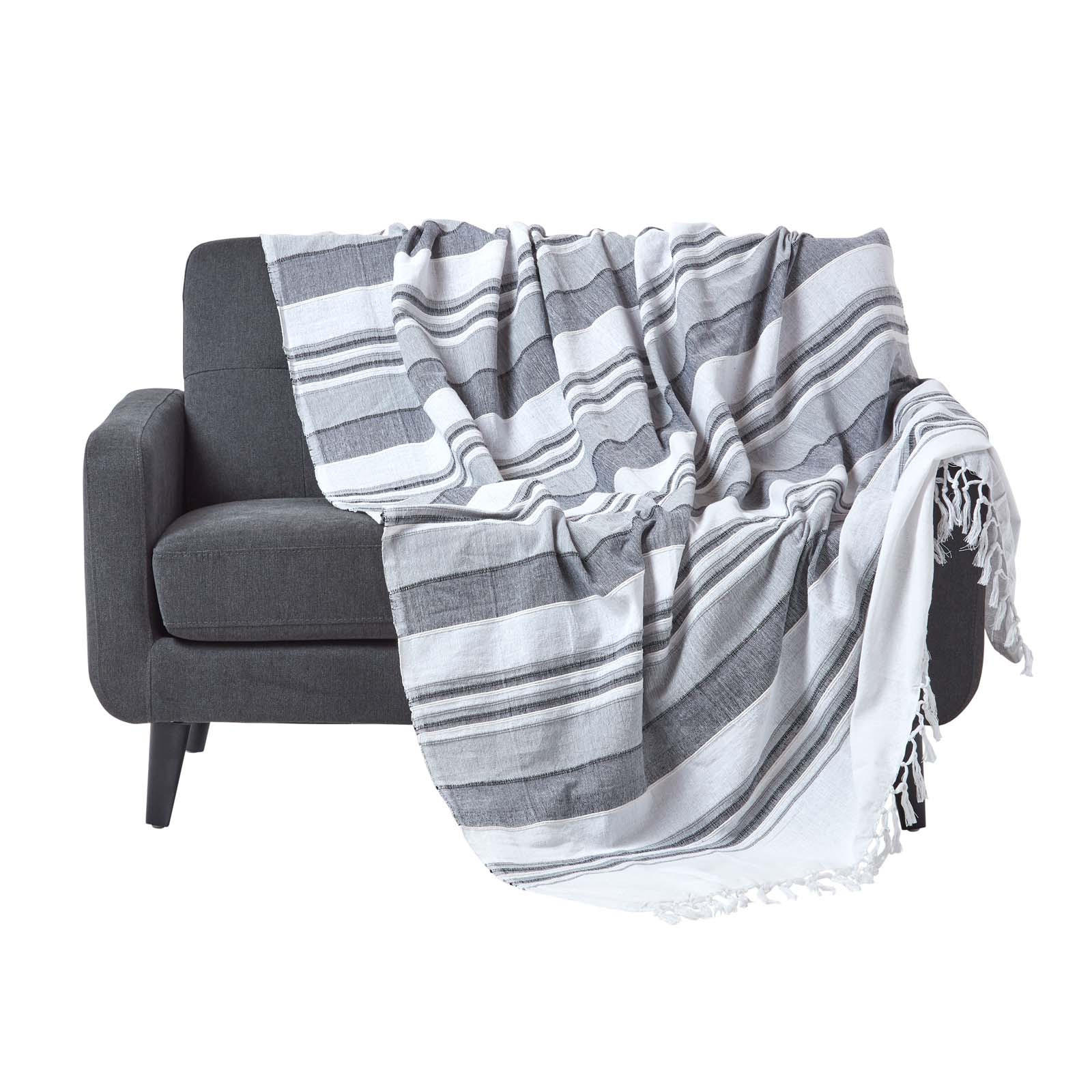 ÜBERWURF Morocco 225/255 cm, 100% Baumwolle gestreift - Hellgrau, Textil (225/255cm) - Homescapes