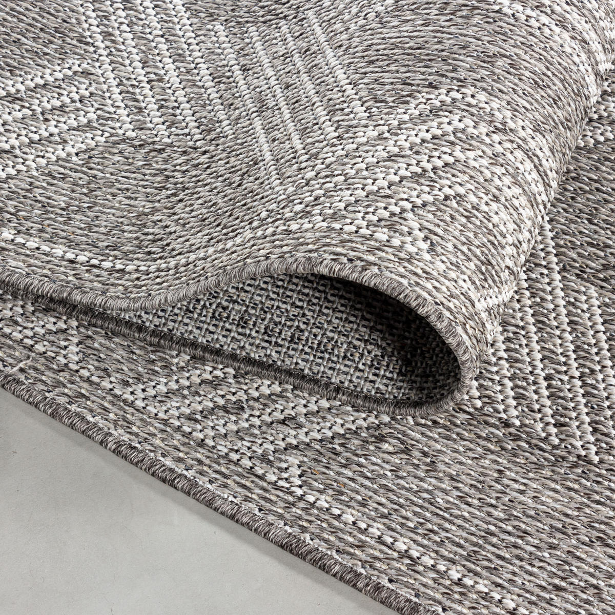 TEPPICH Outdoor Flachgewebe Geometrisch Polypropylen Balkon Grau Rechteckig 200x290 - Grau, Textil (200/290cm) - KADIMA DESIGN