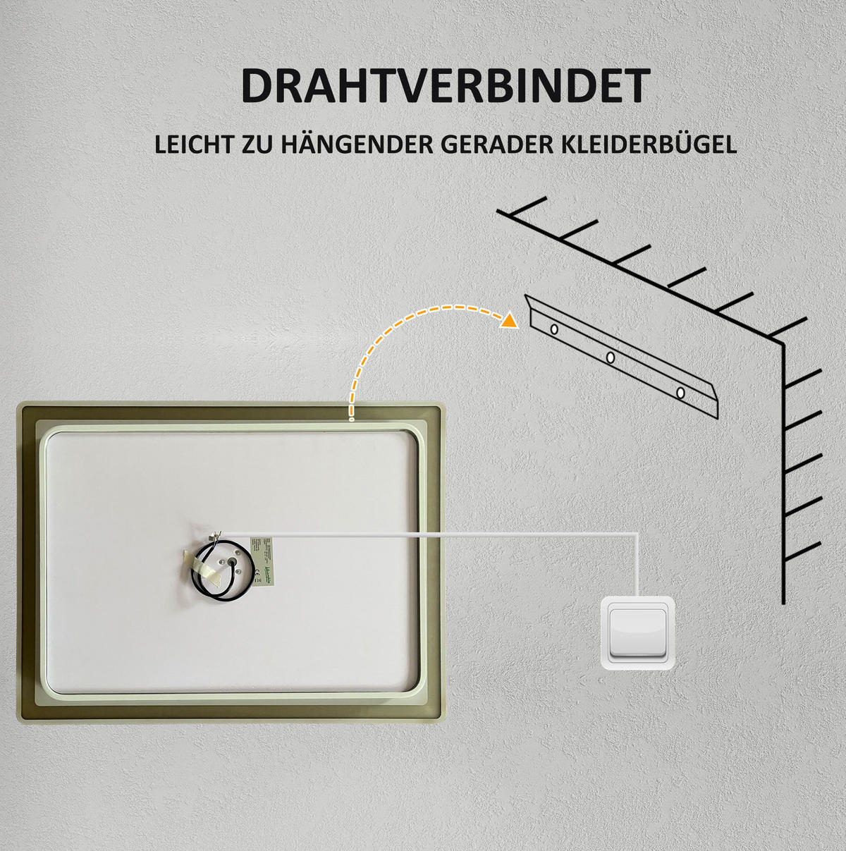 WANDSPIEGEL 80/3,8/60 cm weiß aus Eisen mit LED, Touch und Antibeschlag - Weiß, Metall (3.8/60/80cm) - OKWISH