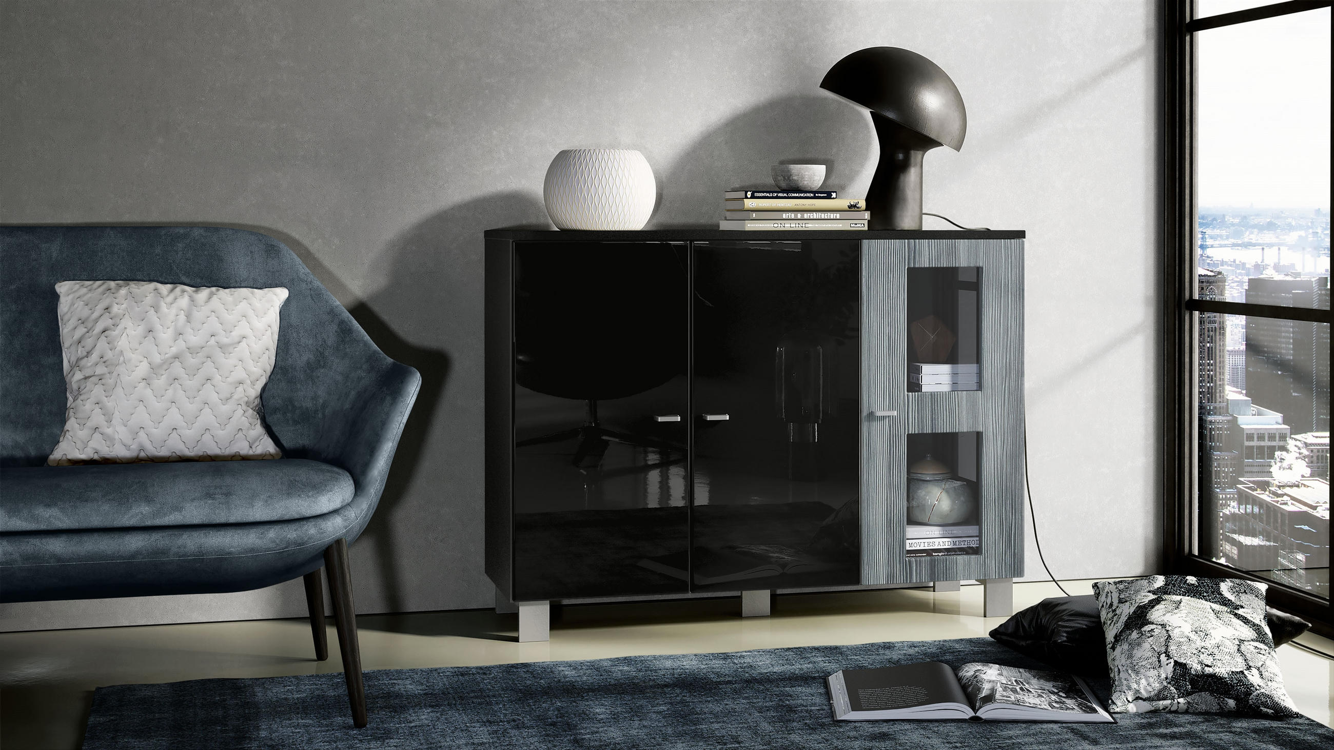 SIDEBOARD Denjo Tür in Avola-Anthrazit - Anthrazit, Holzwerkstoff (107/81/35cm) - Vladon