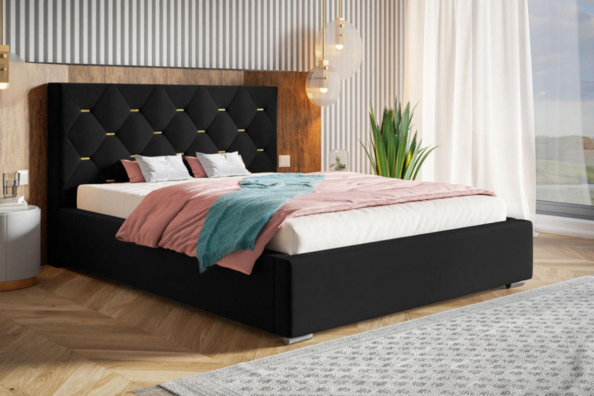 BETT Schwarz BEN 17 Metallrahmen Mit Bettkasten 200x200 cm - Schwarz, Textil - Sepro Meble