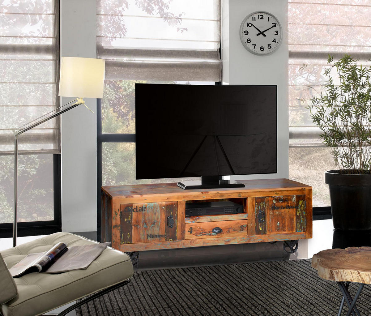 TV-SCHRANK aus mehrfarbigem Recyclingholz - Chromfarben, Holz (160/55/40cm) - Giner y Colomer