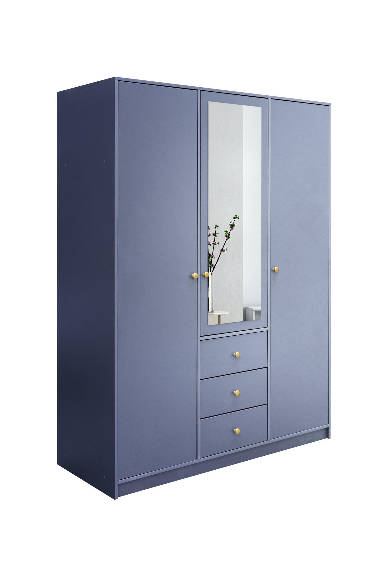 DREHTÜRENSCHRANK GALIO 149/200/57,5 cm 3-türig mit Spiegel Blau - Blau, Holzwerkstoff (149/200/57.5cm) - MASSENO