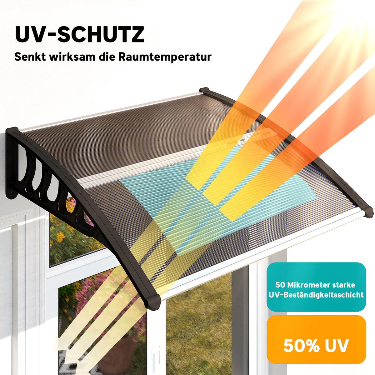 PULTVORDACH Vordach für Haustür 103x96,5x27cm mit UV Schutz für draußen Braun - Braun, Kunststoff (96.5/27/103cm) - Outsunny