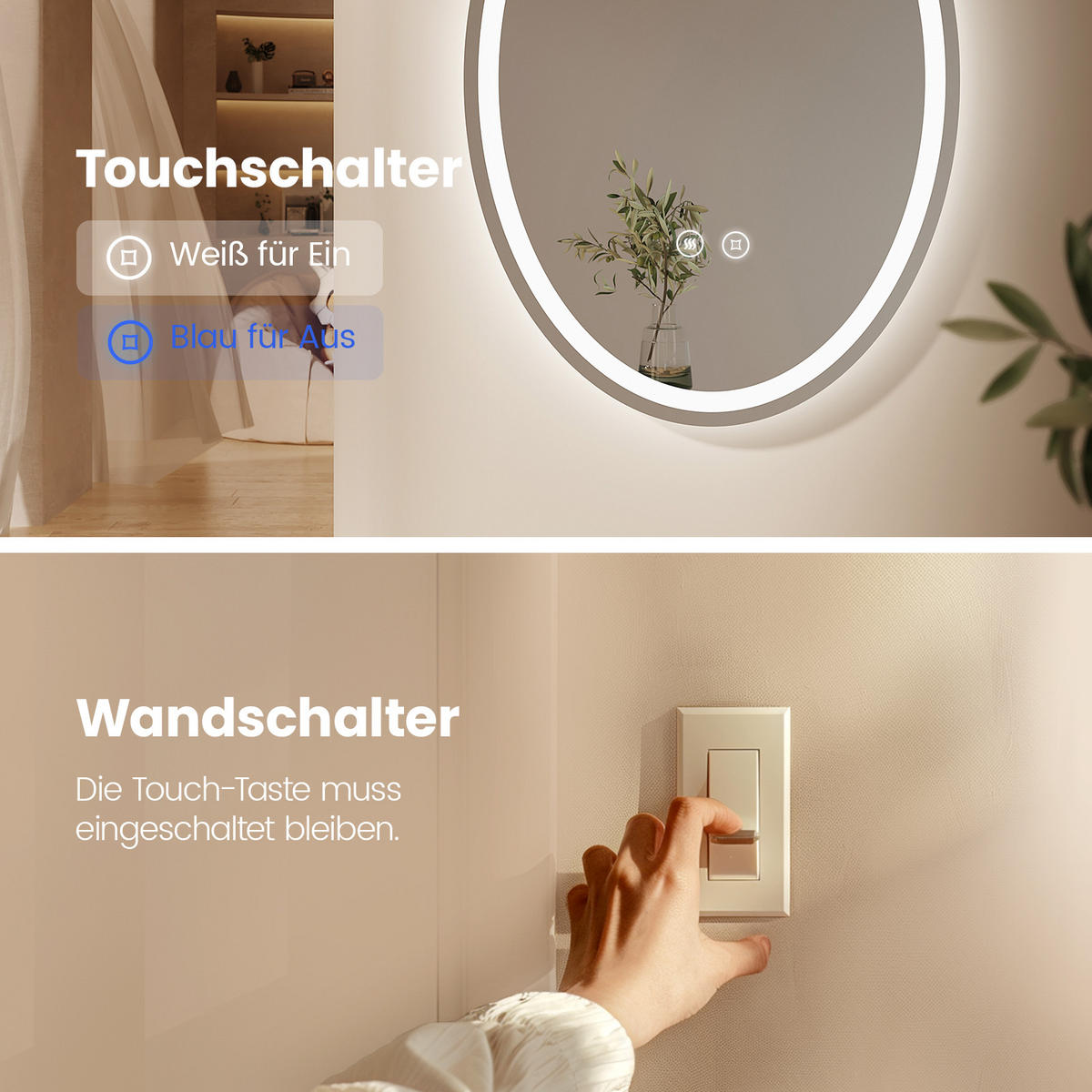 BADSPIEGEL mit LED-Beleuchtung Oval 80/60/3 cm - Transparent, Glas (60/80/3cm) - EMKE