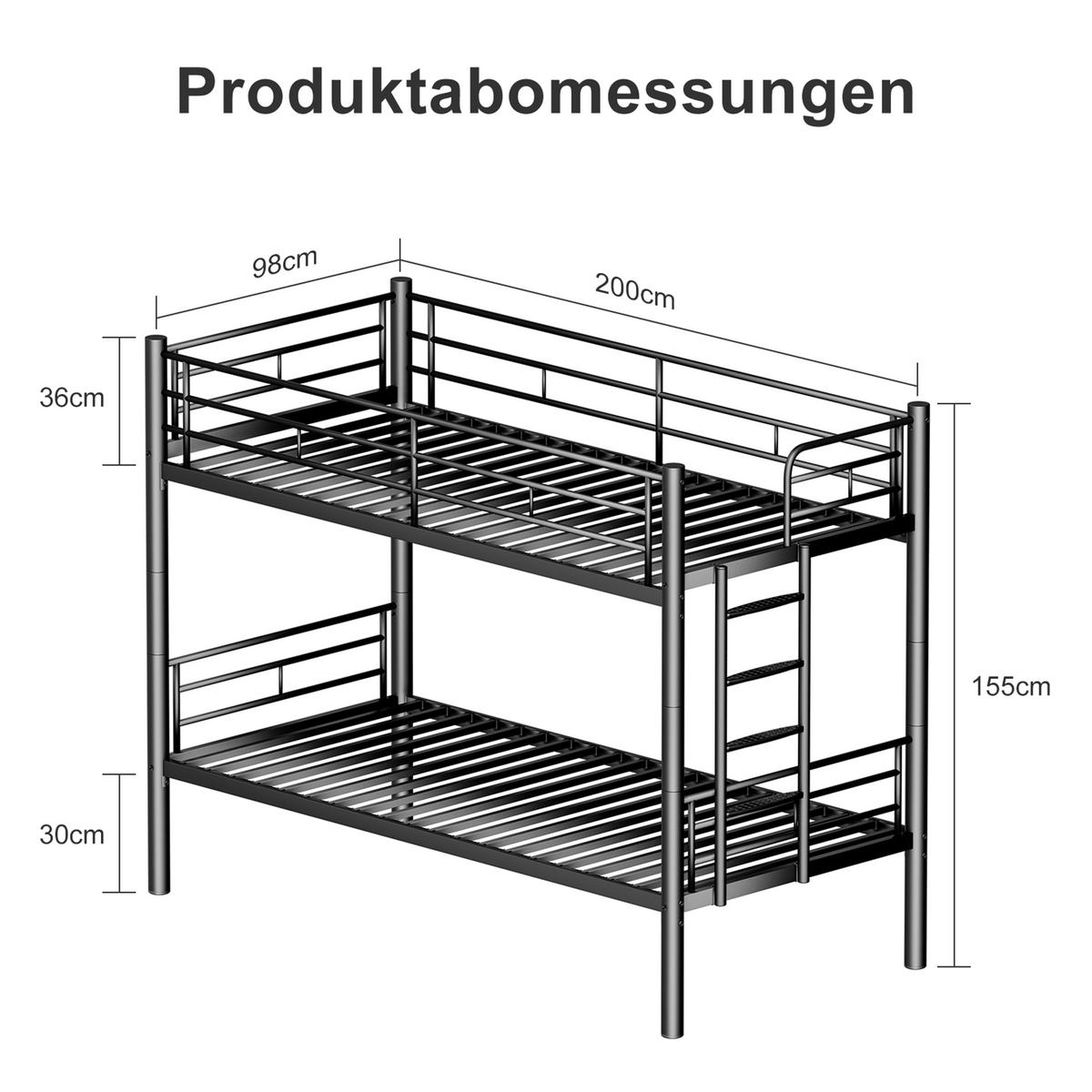 ETAGENBETT 90x200 cm trennbar schwarz - Schwarz, Metall (90/200cm) - LEBENLANG