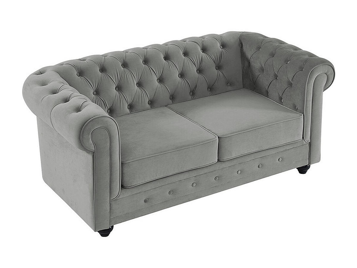 SOFA 2-Sitzer - Samt - Hellgrau - CHESTERFIELD - Hellgrau, Textil (168/72/88cm) - Vente-Unique