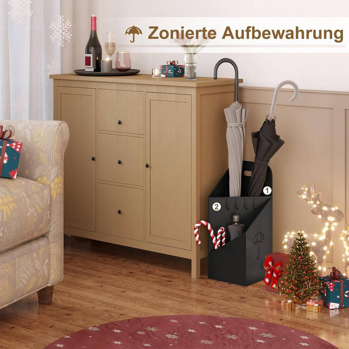 SCHIRMSTÄNDER mit Griff, 4 Haken, Metall , Anthrazit - Anthrazit, Metall (20/49/20cm) - Woltu