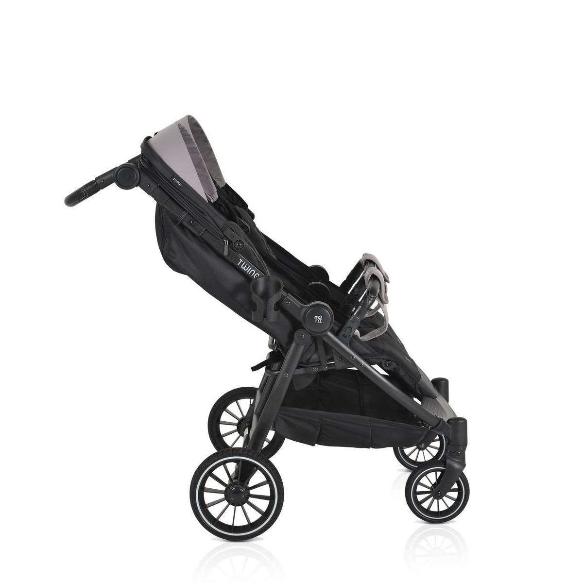 GESCHWISTERKINDERWAGEN TwinGo schwarz Getränkehalter, Fußabdeckung, Hinterradbremse - Schwarz, Textil/Metall (102/78/106cm) - Moni