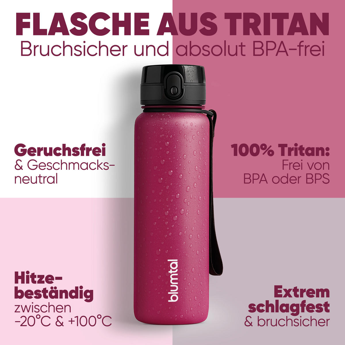 TRINKFLASCHE 1L - auslaufsichere - 1-Klick-Verschluss - BPA - freie - Lila - Lila, Kunststoff (1L) - Blumtal