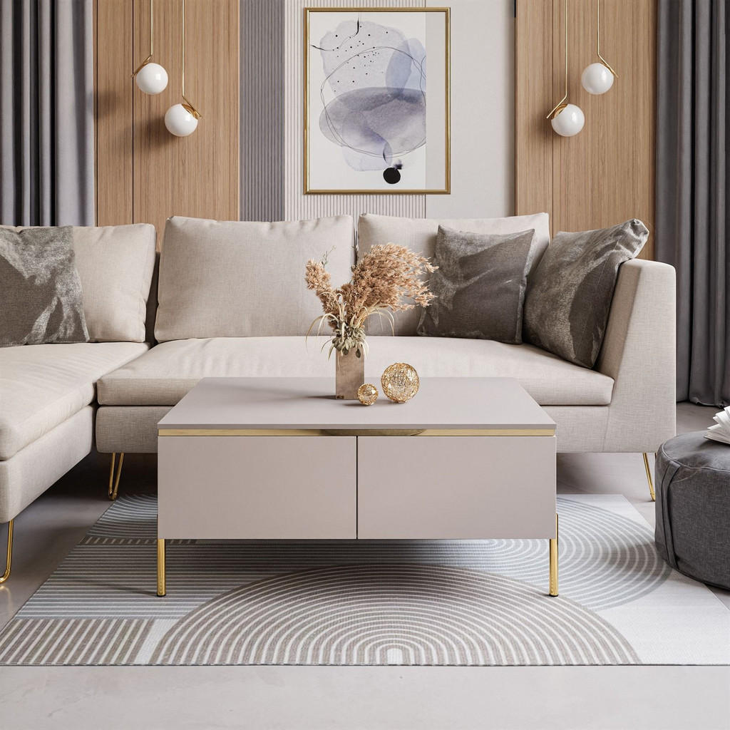 Thumbnail - Lookway Couchtisch, Kaschmir, Holzwerkstoff, Uni, Rechteckig,Rechteckig, Rundrohr, 90x40x60 cm, Wohnzimmer, Wohnzimmerti...