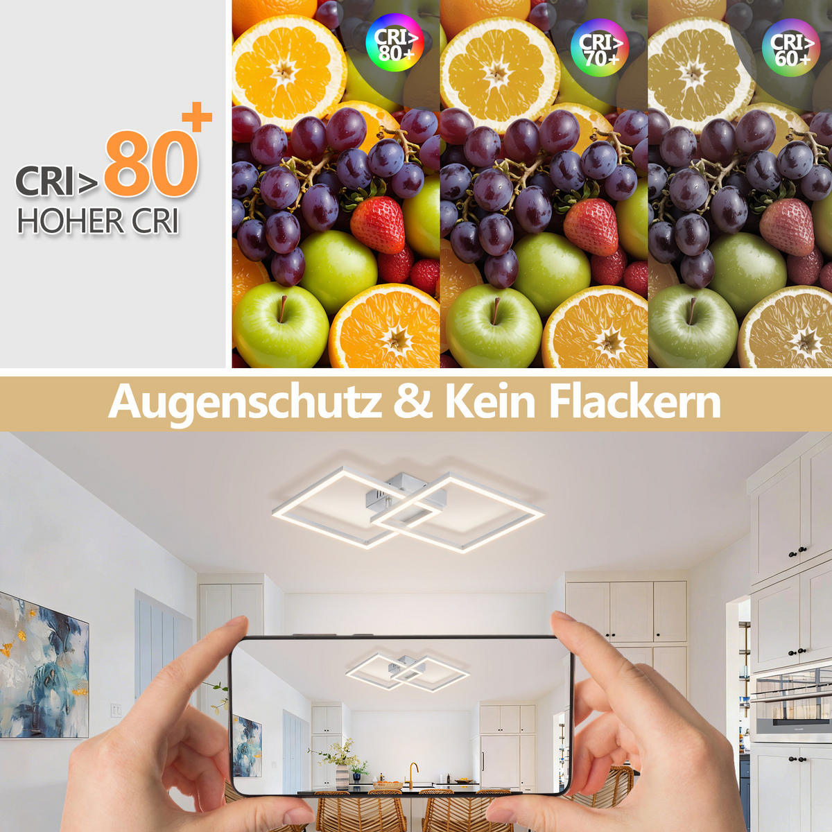 LED DECKENLEUCHTE Celwynne 39.5/39.5/6.7 cm - Silberfarben, Kunststoff (39.5/39.5/6.7cm) - ZMH