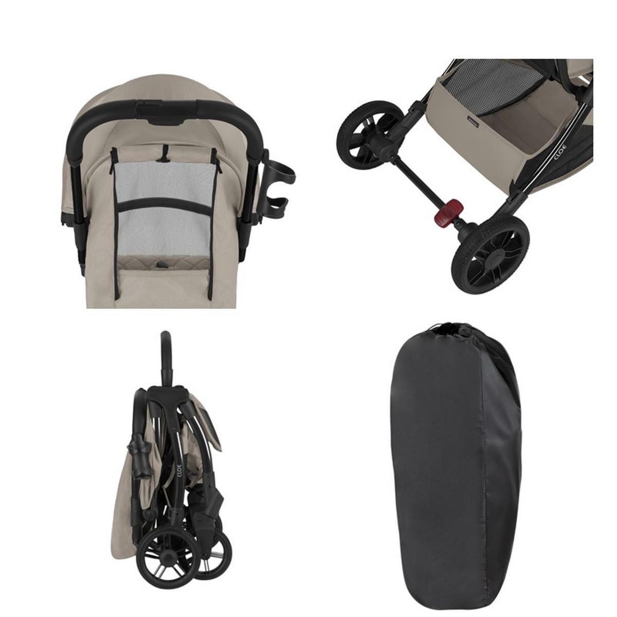 BUGGY Cloe bis 22 kg braun Aluminiumrahmen faltbar Getränkehalter - Braun, Metall (72/43/102cm) - Kikka boo