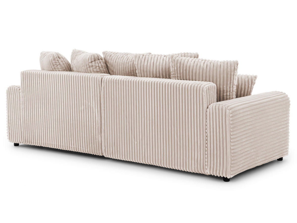 ECKSOFA Calma mit Schlaffunktion und Bettkasten im Bumpy-Design aus weichem Beige Plüschcord - Ottomane rechts - Beige/Schwarz, Holz/Kunststoff (140/239cm) - S-Style