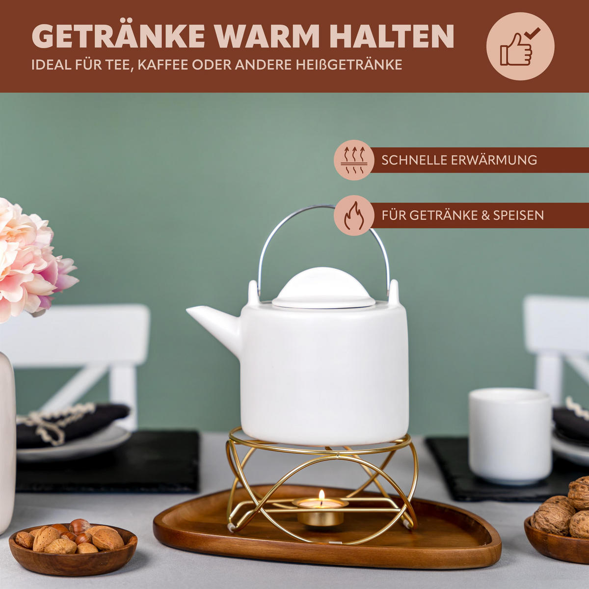 TEEWÄRMER, Gold - Goldfarben, Metall (16/8.5cm) - bremermann