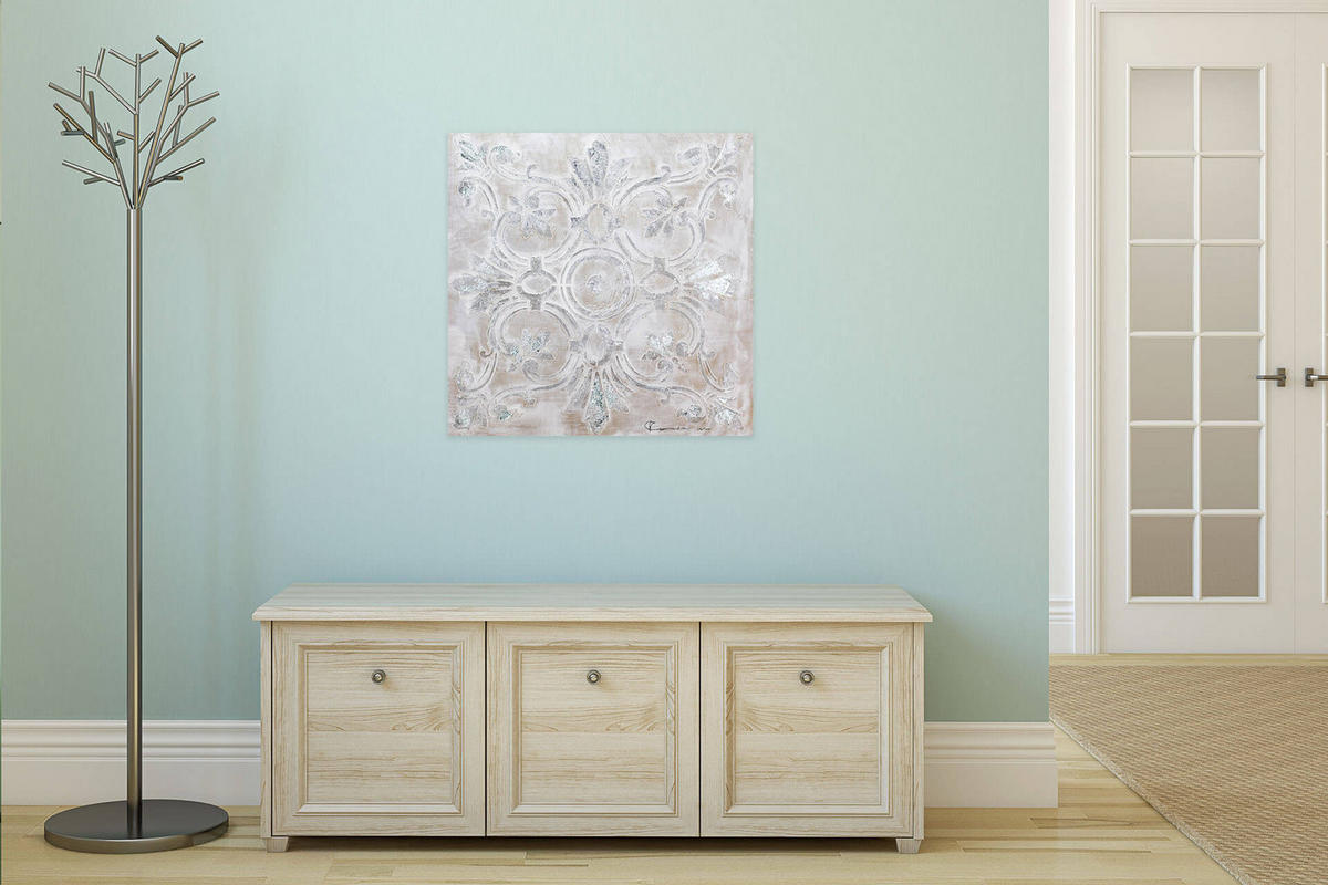 RUČNE MAĽOVANÝ AKRYLOVÝ OBRAZ 80/80 cm, sivý, abstraktný geometrický motív - sivá, drevo/textil (80/80cm) - KUNSTLOFT