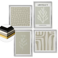 WANDBILDER 4er Set - 50x50 cm & 40x60 cm Silberner Rahmen - Pflanzen- und geometrische Muster - Silberfarben, Kunststoff (50/50cm) - ArtPrintCave