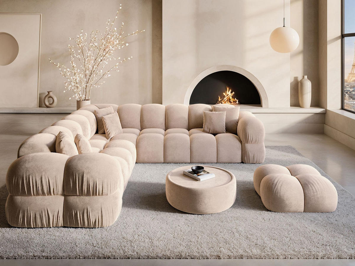 COUCH Monteverde L-Form Beige Samtstoff - Beige, Kunststoff (253/253cm)
