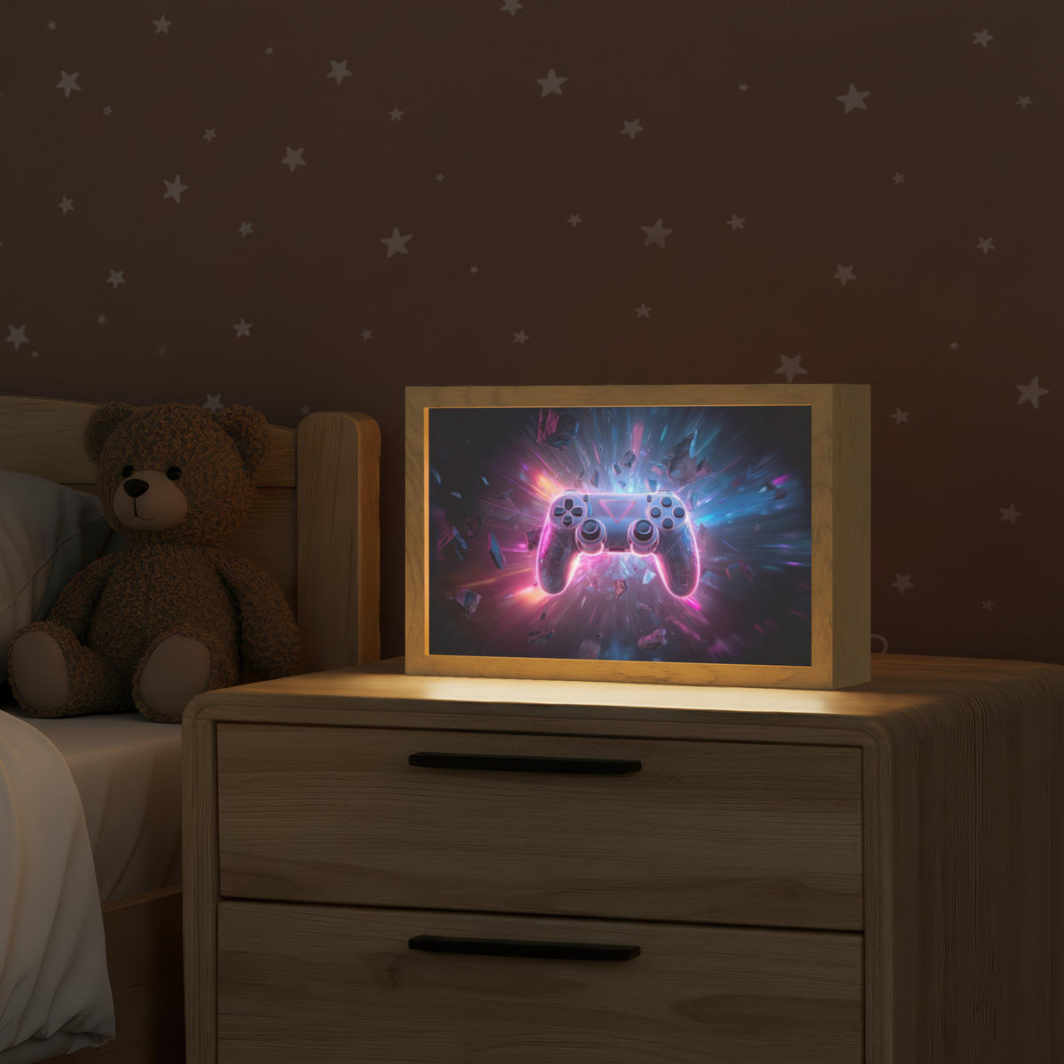 NACHTTISCHLAMPE Controller - Neon - Explosion - Abstrakt 30x20 cm - Violett, Holzwerkstoff (8/30/20cm)