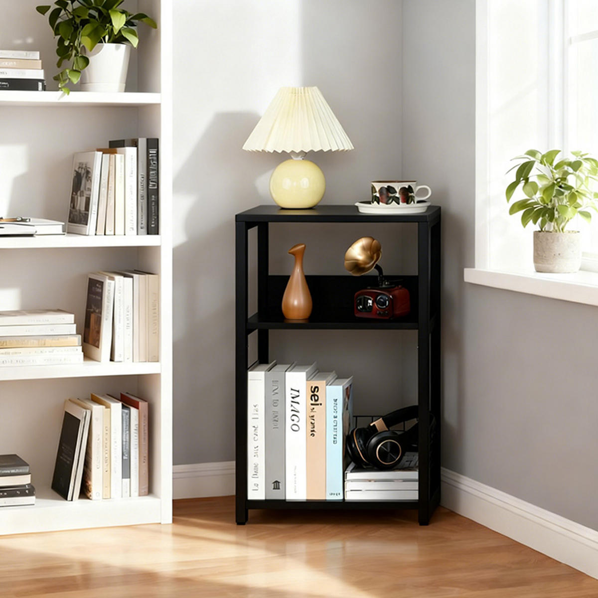 MIZA za plošče - črna, kovina/leseni material (40/65/30cm) - Relaxdays