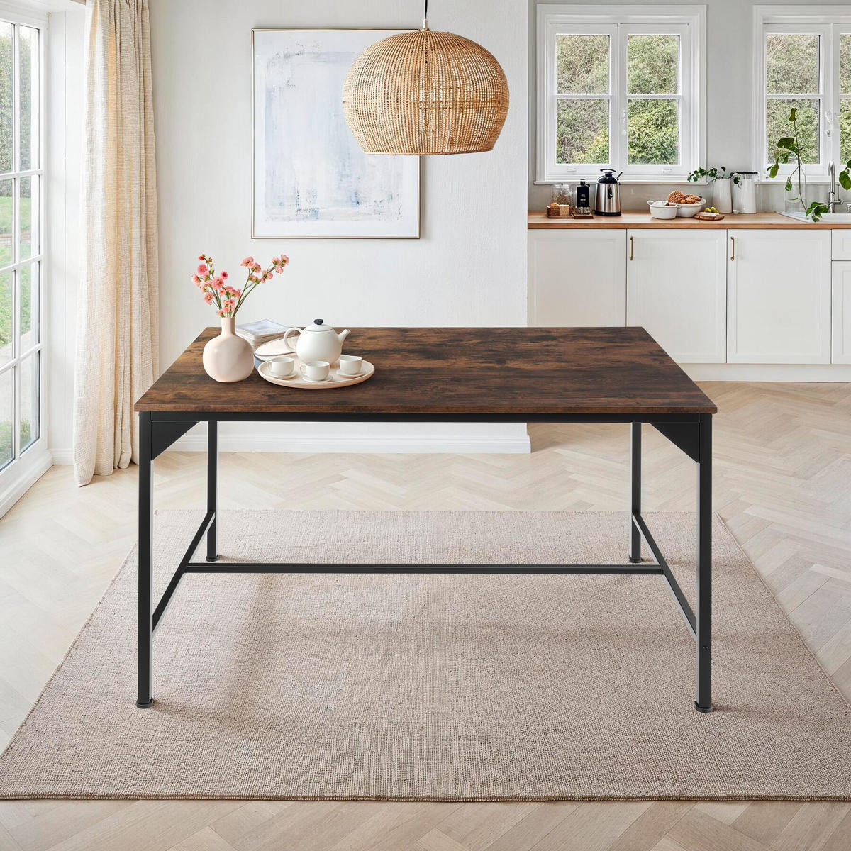 ESSTISCH Belfast,120 x 75 x 75 cm,Industrial Holz dunkel, rustikal - Rostfarben, Holz (120/75/75cm) - tectake