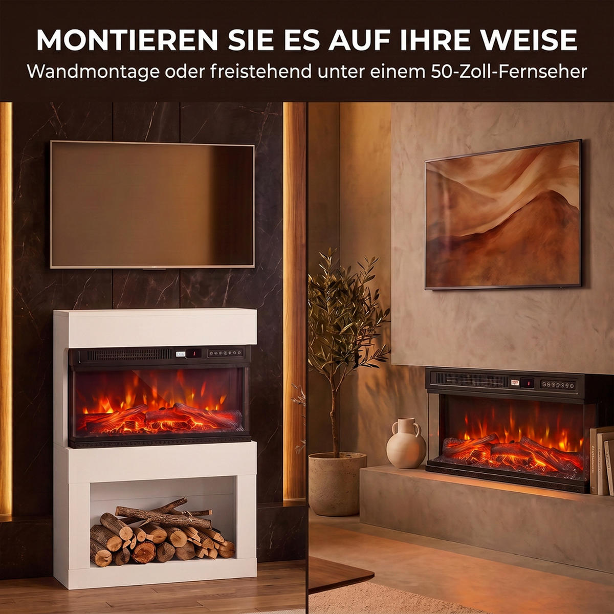 ELEKTROKAMIN Spanplatte Stahl Weiß - Weiß, Holzwerkstoff (22/95/64cm) - HOMCOM