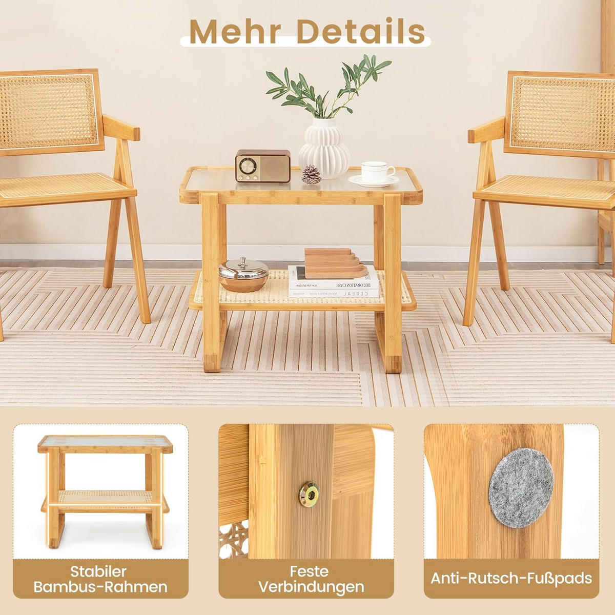 BEISTELLTISCH 55cm Holz - Braun, Holz (71/45/55cm) - COSTWAY