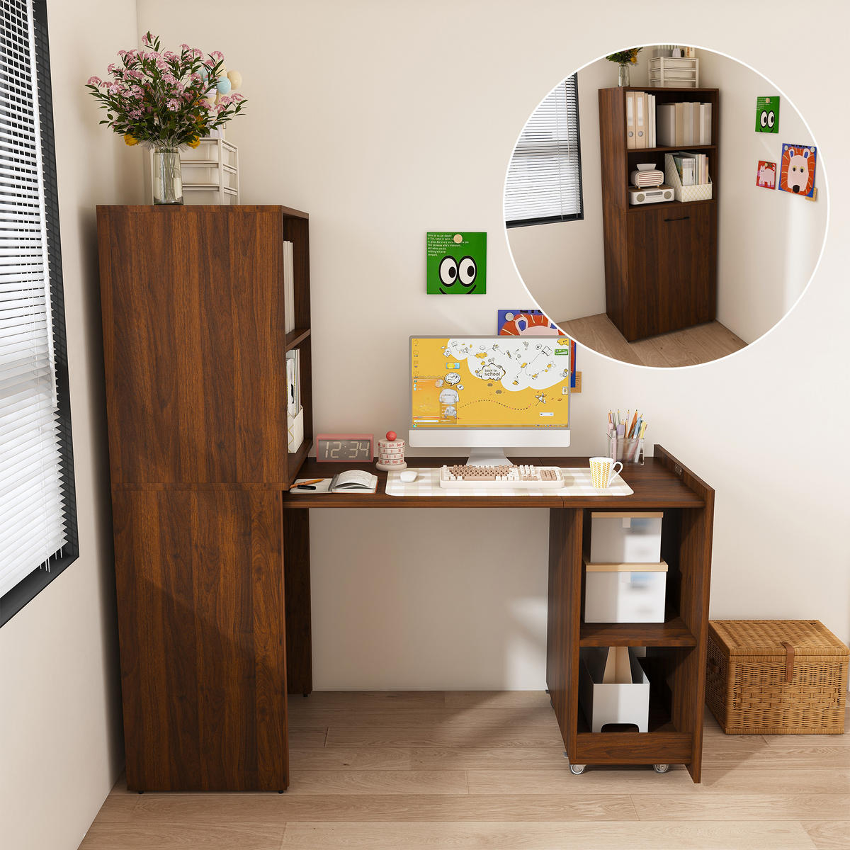 SCHREIBTISCH mit Stauraumschrank platzsparender Klappschreibtisch - Nussbaumfarben, Holzwerkstoff (55/80/136cm) - Gisaae