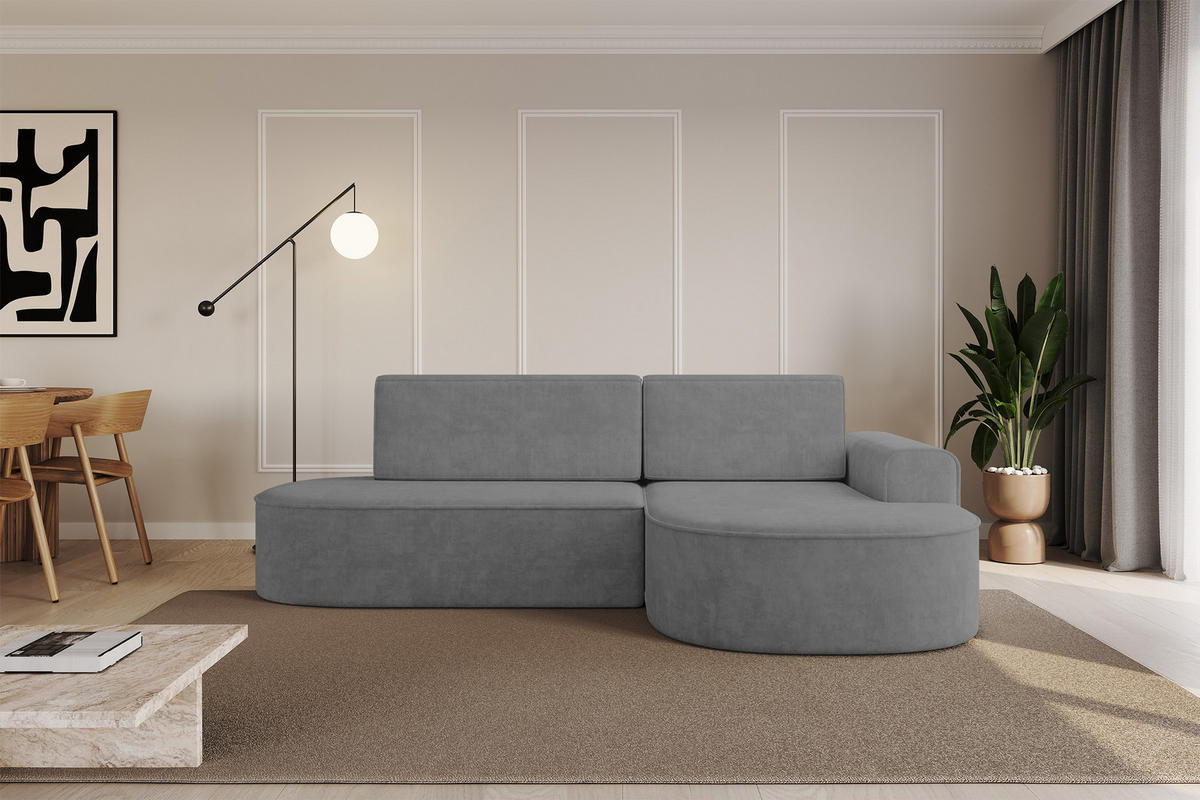 ECKSOFA mit Schlaffunktion und Bettkasten Ottomane Rechts MARI-L1-S - 283x167x73 cm Grau Velours - Anthrazit/Schwarz, Holzwerkstoff/Kunststoff (167/283cm) - ALTDECOR