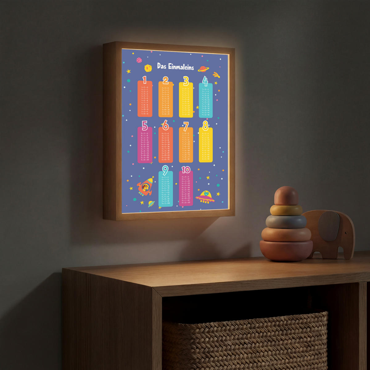 NACHTTISCHLAMPE MIT AKKU Pädagogisch - Rechnen lernen - Raum - Einmaleins 30x40 cm - Dunkelblau, Holzwerkstoff (8/30/40cm) - OnlyWow